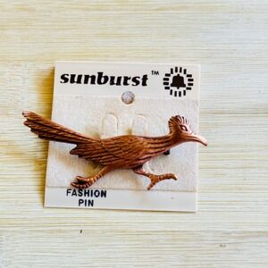 Sunburst Roadrunner Bird Brooch Pin VTG Western Copper Retro NOS
